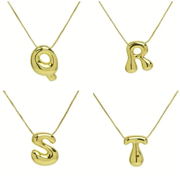 18k Gold Plated Bubble Letter Necklace - Picture 9 of 11